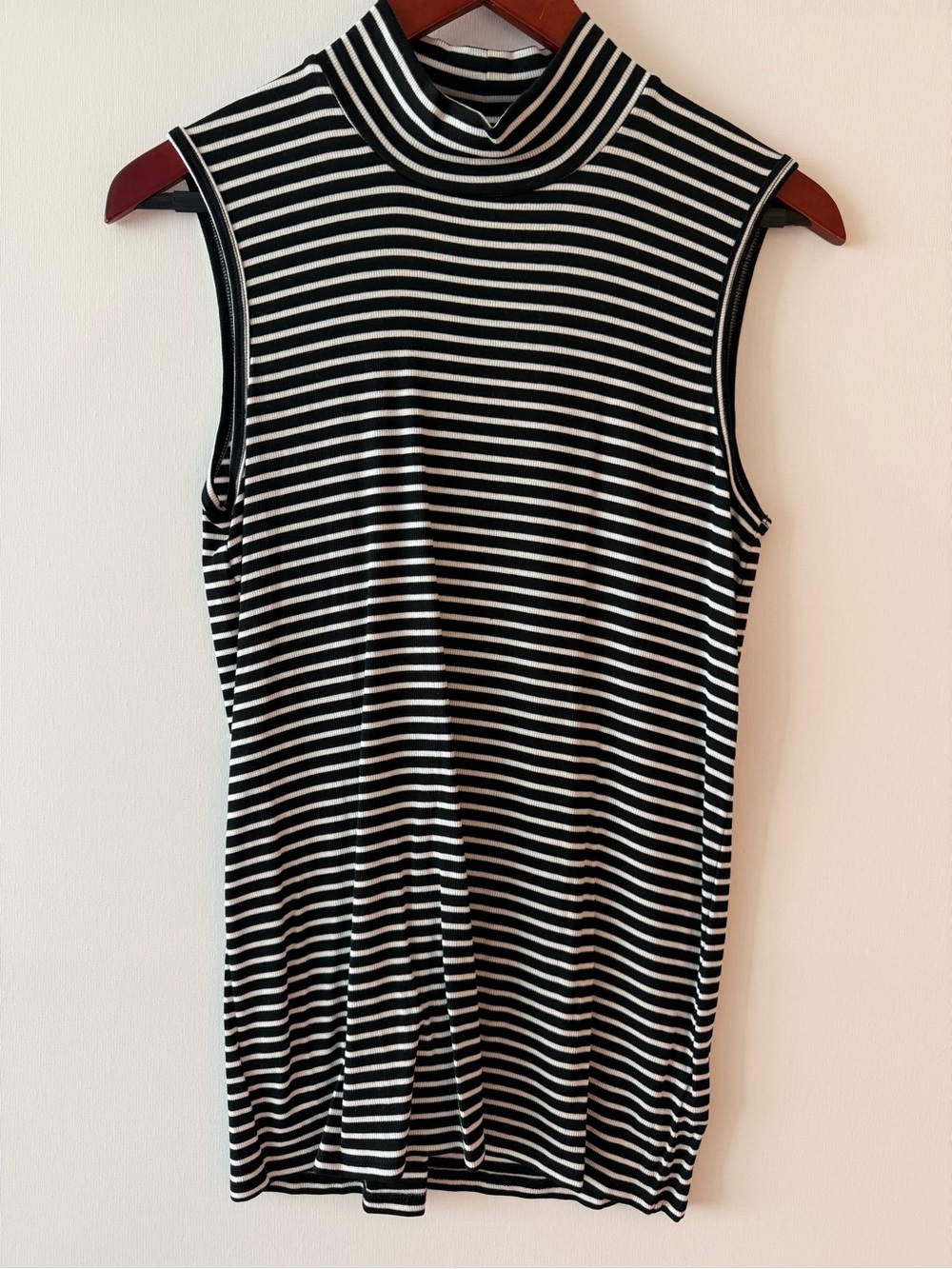 ATM Anthony Thomas Melillo Black & White Striped Sleeveless Mock Neck Tank Sz L